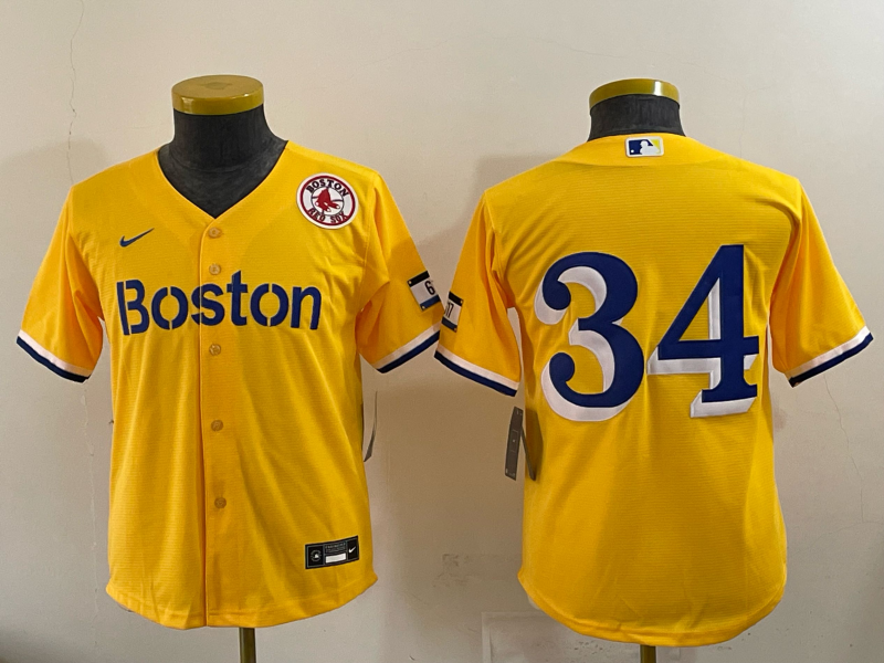 Youth 2025 Boston Red Sox #34 Ortiz yellow Game Nike MLB Jersey 002->youth mlb jersey->Youth Jersey